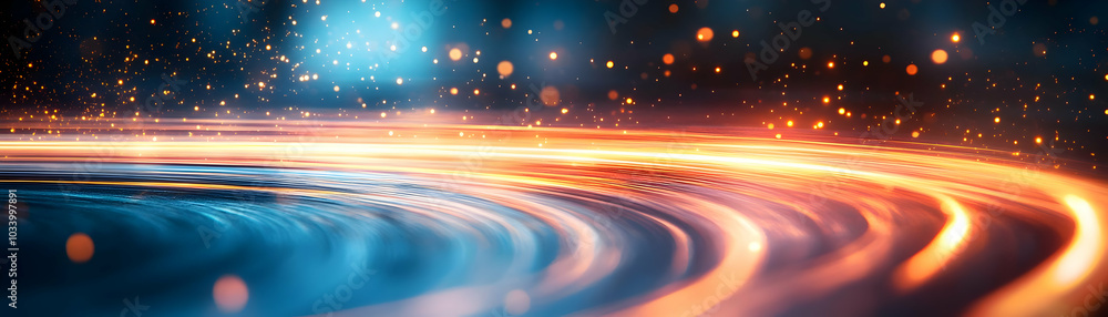 Poster glossy light trails symbolizing innovation progress with dynamic motion blur on white background - c