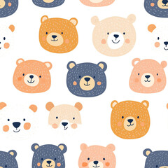 Fototapeta premium A set of cartoon bear faces with a white background. The bears are smiling and appear to be happy. 