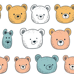 A set of cartoon bear faces with a white background. The bears are smiling and appear to be happy. 
