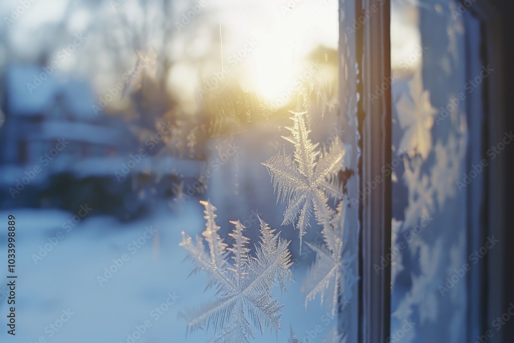 Aufkleber a close-up view of a window with frost and ice forming on the panes