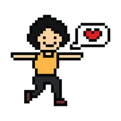 Obraz premium Cute pixel cartoon exercise run 8bit character man run or running jog cardio lifestyle for decoration life style 8 bit male boy jog marathon exercise png vector.