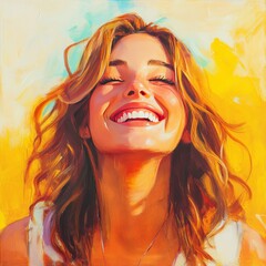 Fototapeta premium Smiling woman radiates in a vivid photo