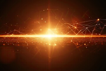 Fototapeta premium Abstract technology background with glowing lines and particles in orange hues.