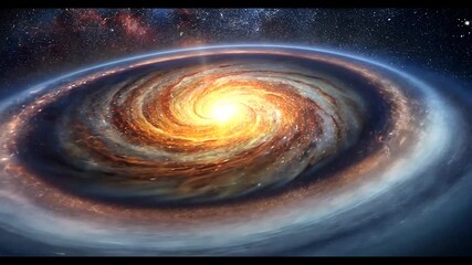 Vibrant spiral galaxy digital illustration, glowing core with cosmic stars in full HD 4K video footage download