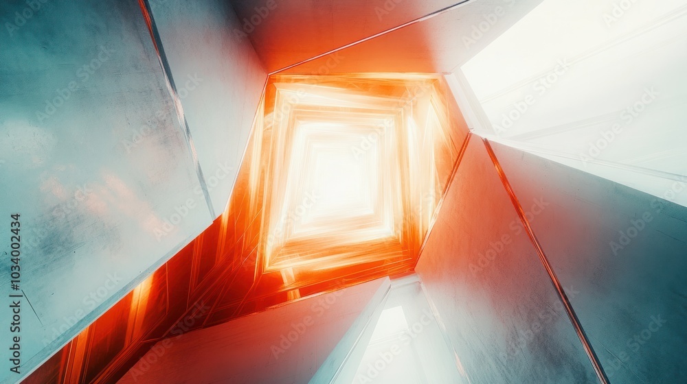 Poster an innovative design featuring a quantum octagonal channel filled with radiant hues and abstract tex