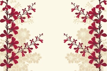 Elegant Red Floral Border Illustration Cream Background - Perfect Wedding Invitations, Greeting Cards, Decorative Elements
