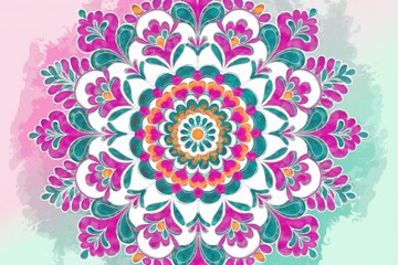 Vibrant Floral Mandala Art Pastel Background - Colorful Decorative Design Mindfulness, Meditation, Wellness Products