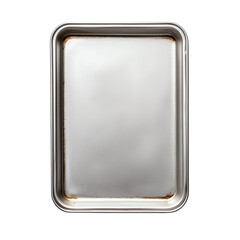 A clean, silver baking tray ready for cooking or baking various delicious recipes in a kitchen setting.