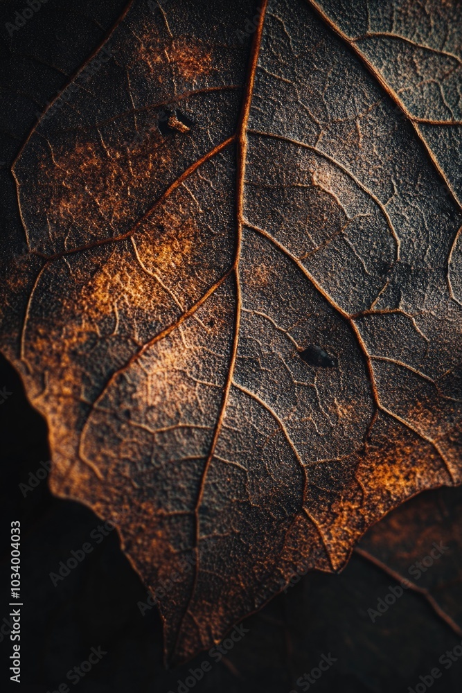Aufkleber a close-up view of a single leaf on a black surface, great for representing nature or simplicity