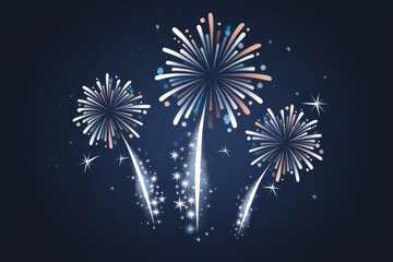 Vibrant Colorful Fireworks Display Dark Blue Background - Perfect New Year, Independence Day, Festive Event Marketing Materials