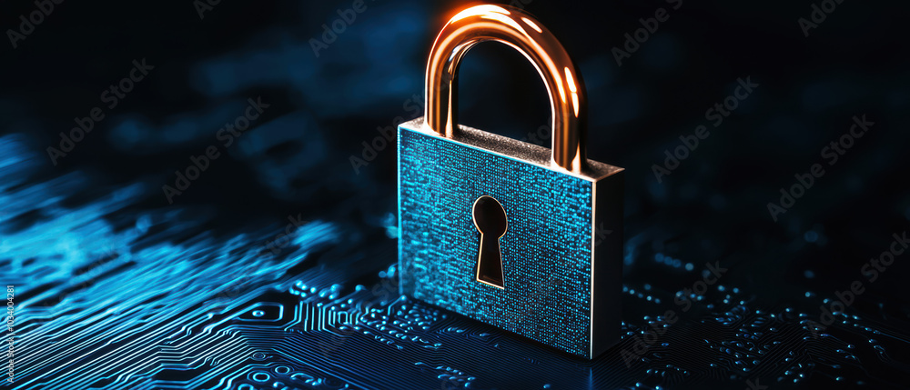 Aufkleber a digital padlock on a circuit board background symbolizes cybersecurity and data protection in the 