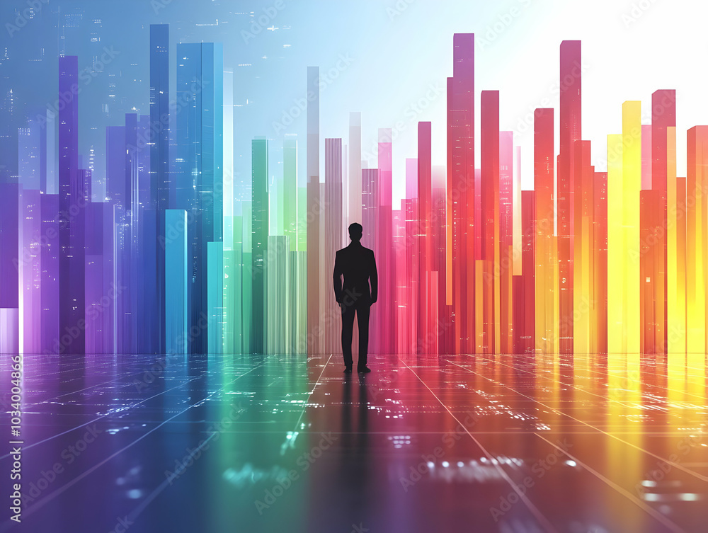 Poster flat holographic voter turnout graph concept: increasing percentages in a modern business visualizat