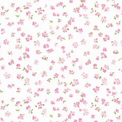 Delicate Pink Floral Pattern: A charming seamless pattern featuring tiny pink flowers scattered across a white background. Perfect for adding a touch of elegance to any design project.
