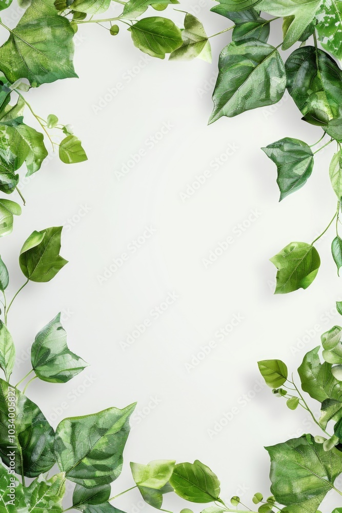 Poster a simple yet elegant design featuring a frame made up of intertwined green leaves against a white ba