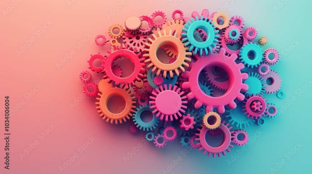 Aufkleber colorful gears arranged in brain like shape symbolize creativity and innovation. this vibrant design