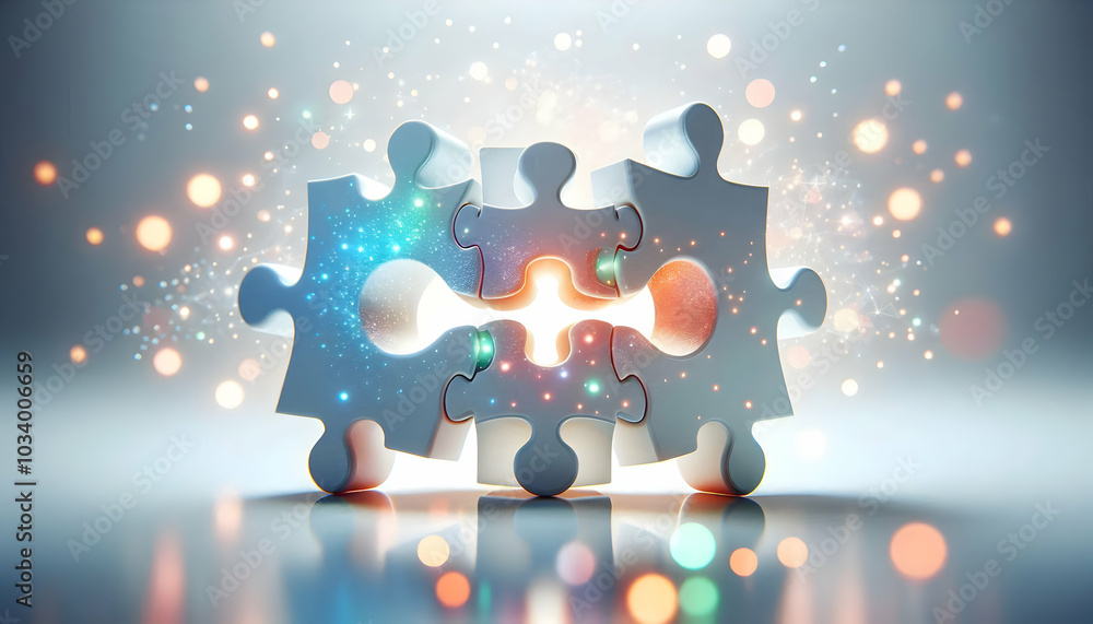 Aufkleber 3d abstract puzzle pieces connecting with bokeh effects � soft interlocked puzzle symbolizing compro