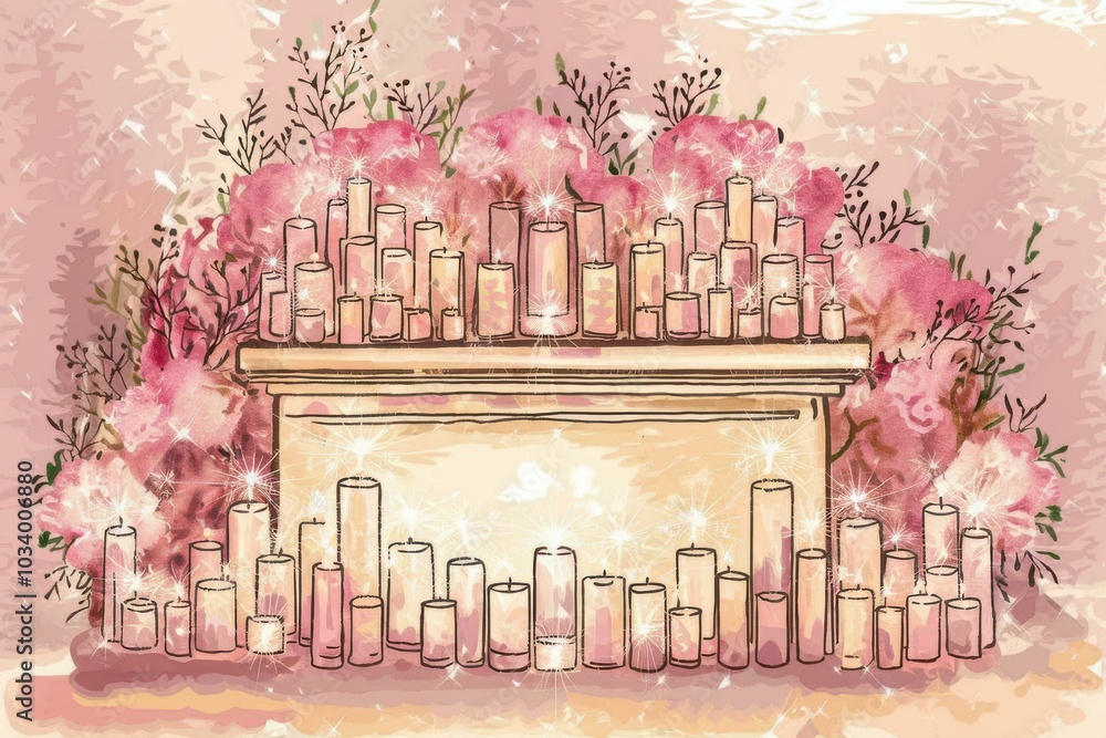 Wall mural pastel floral candle altar illustration celebration remembrance - ideal event planning, holiday deco