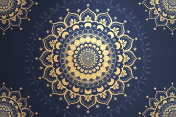Elegant Gold Mandala Pattern Deep Navy Background - Perfect Spiritual Celebrations, Wedding Invitations, Festive Marketing Materials