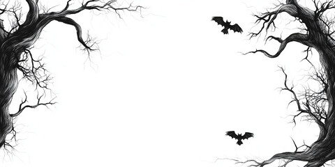 Fototapeta premium Halloween Concept,Grunge black and white tree branch silhouette ink splatter vector illustration for vintage design,Generated By Ai