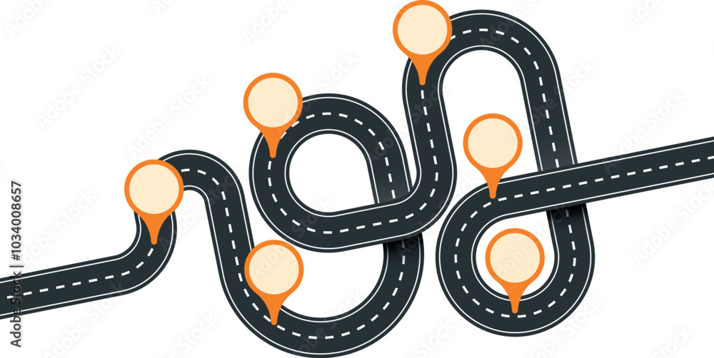 Poster road scheme with navigation pins. route color template
