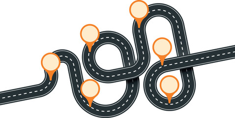 Road scheme with navigation pins. Route color template