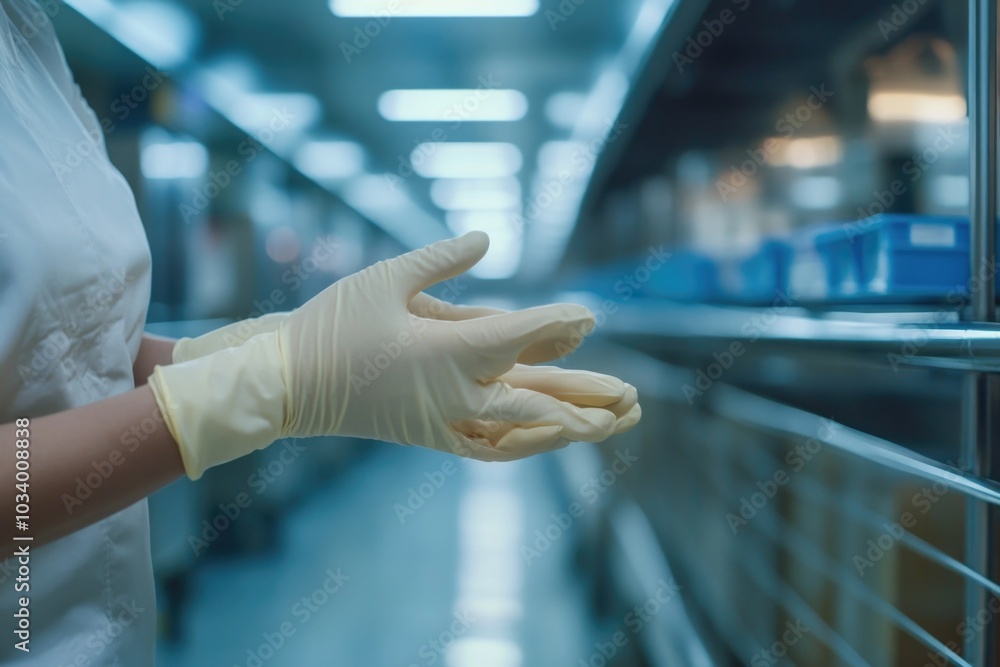 Poster a scientist working with hazardous materials wears protective gear including a lab coat and latex gl