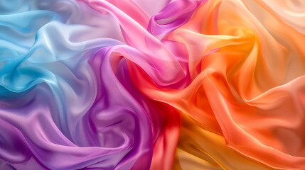 Obraz premium Textur Hintergrund, weich fließender Stoff in Regenbogenfarben, Generative AI