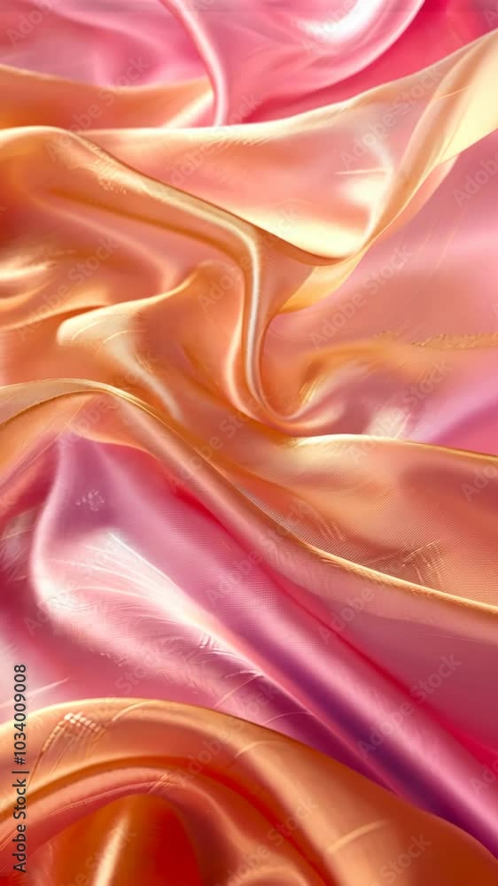 Poster flowing pink and gold fabric dances in the wind, creating a soft and elegant display of texture and 