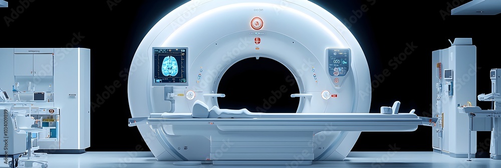 Poster advanced medical scanning technology such as ct scans showcased on a digital display in a clinical e