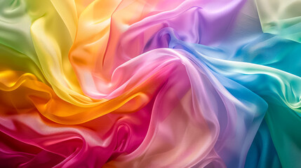 Obraz premium Textur Hintergrund, weich fließender Stoff in Regenbogenfarben, Generative AI