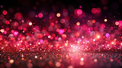 Abstract soft bokeh lights on black background with macro glittering pink red particles