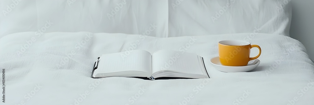 Aufkleber An open journal with handwritten notes resting next to a steaming cup of tea on a cozy desktop workspace capturing a moment of contemplation focus and creative
