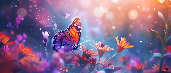Whimsical Fairy Dell with Butterflies and Flowers