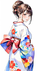 着物を着た若い日本人女性