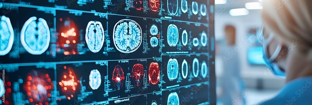 Aufkleber Blurry indistinct X ray scans pinned on a transparent lightboard creating an abstract scientific looking background in a clinical or medical setting  This image suggests the idea of examination