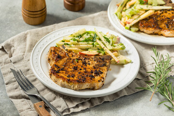 Warm Grilled Pork Chops and Apple Slaw