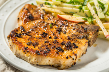 Warm Grilled Pork Chops and Apple Slaw