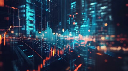 Fototapeta premium Abstract digital representation of financial data in a futuristic cityscape .
