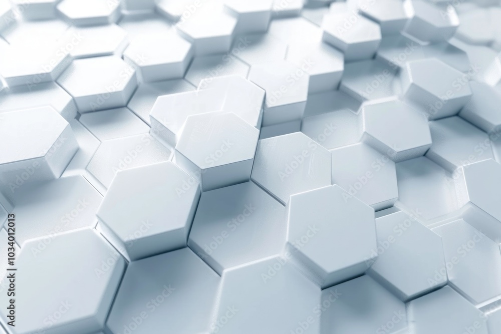 Poster A close-up shot of a collection of white hexagonal tiles arranged on a white surface