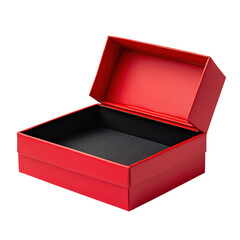 Elegant red gift box with a sleek black interior on display