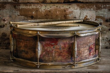 Fototapeta premium Close-up shot of a drum on a wooden surface