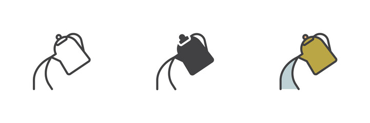 Coffee pot pour different style icon set