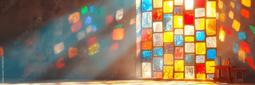 Aufkleber captivating prismatic patterns and vibrant colors created by beams of light shining through the intr