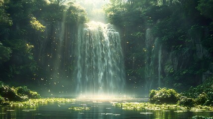 Enchanted Waterfall in a Lush Rainforest - Nature Photography