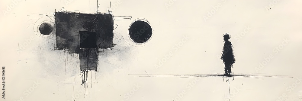 Aufkleber Charcoal sketches on paper that emphasize the raw and expressive nature of creativity  The moody atmospheric tones and textured minimalist composition create a conceptual contemporary visual style