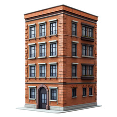 Naklejka premium Classic brick apartment building with multiple windows and charming facade, showcasing blend of traditional architecture and modern design elements