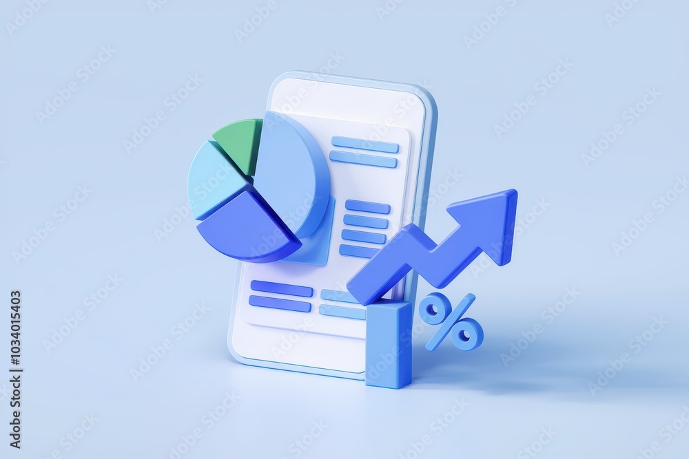 Poster visualizing business growth analyzing data trends with graphs and charts on mobile devices