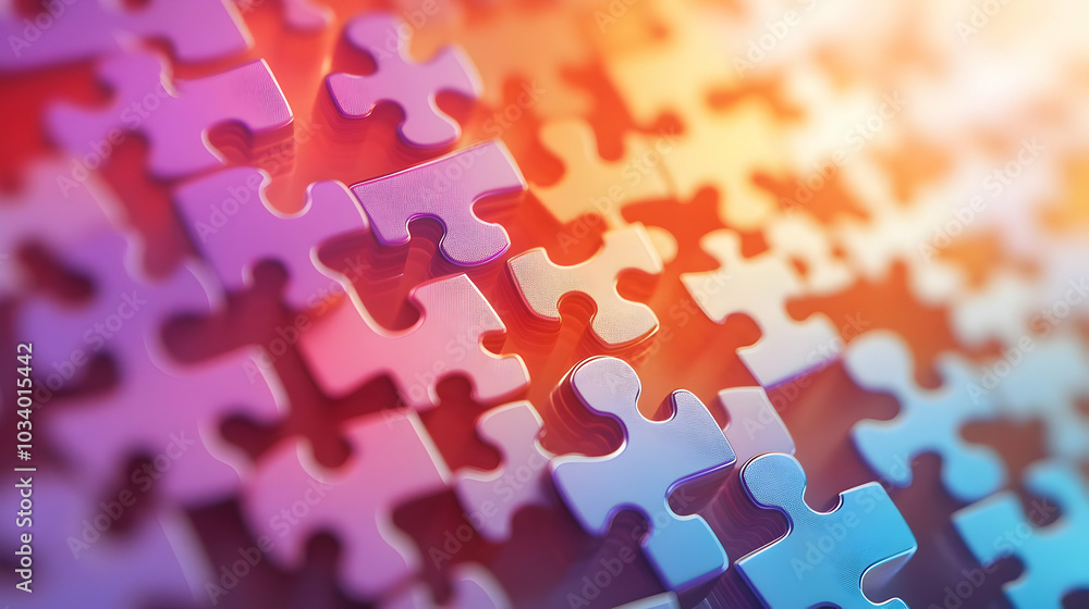 Poster 3d abstract puzzle pieces connecting: soft image of puzzle pieces merging with bokeh effects for inn