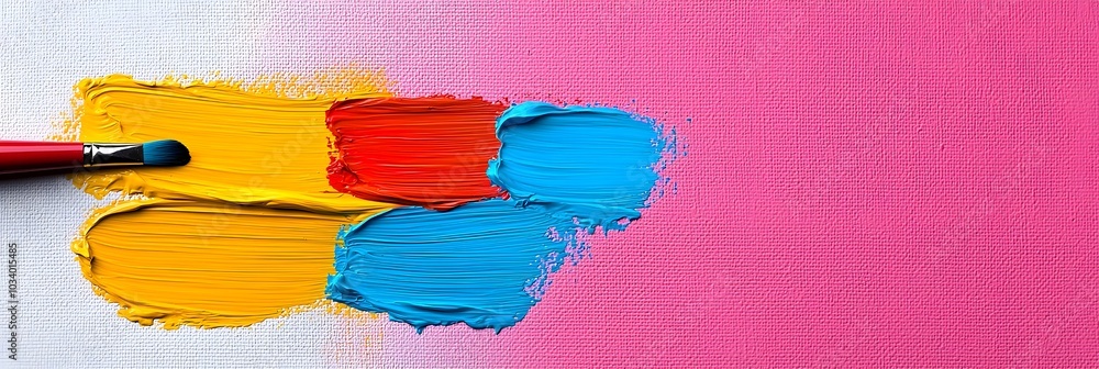 Poster Closeup view of a palette showcasing the rich textured brushstrokes of vibrant multicolored oil paint  The image captures the creative process and expression of an abstract contemporary painting