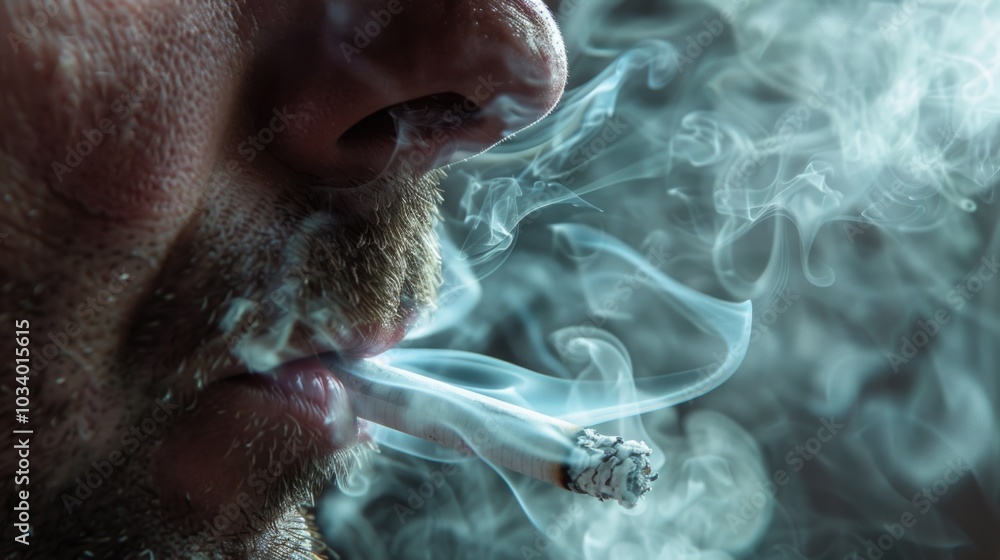 Wall mural Close-up of a person holding and smoking a cigarette